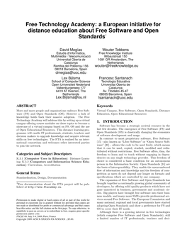 A European Initiative for Distance Education About Free Software and Open Standards∗