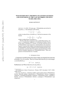 Arxiv:1111.3057V2 [Math.NT] 25 Dec 2011 Ffermat