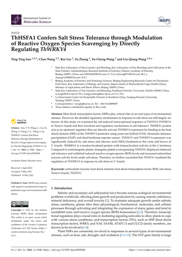 Thhsfa1 Confers Salt Stress Tolerance Through Modulation of Reactive Oxygen Species Scavenging by Directly Regulating Thwrky4