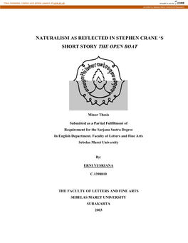 Naturalism As Reflected in Stephen Crane ‘S Short Story the Open Boat