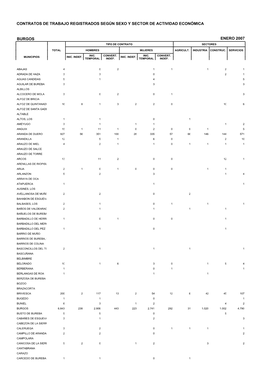 Contratos De Trabajo Registrados Según Sexo Y Sector De Actividad Económica Burgos Enero 2007