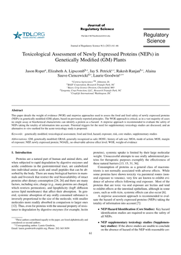 Toxicological Assessment of Newly Expressed Proteins (Neps) in Genetically Modiﬁed (GM) Plants