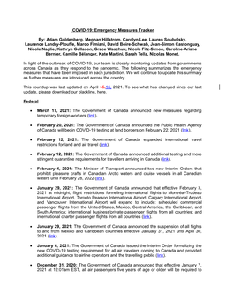 COVID-19: Emergency Measures Tracker By: Adam Goldenberg