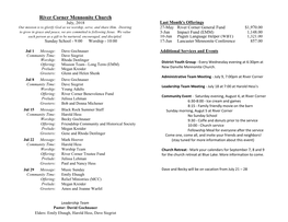 River Corner Mennonite Church July, 2018 Last Month's Offerings Our Mission Is to Glorify God As We Worship, Serve, and Share Him