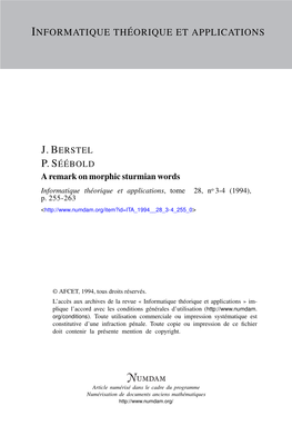 A Remark on Morphic Sturmian Words Informatique Théorique Et Applications, Tome 28, No 3-4 (1994), P