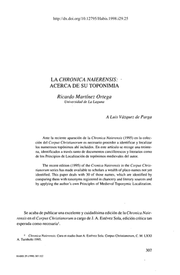 ACERCA DE SU TOPONIMIA Ricardo Martínez Ortega