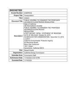 Public Hearing to Consider the Proposed Advanced