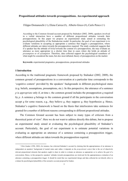 Propositional Attitudes Towards Presuppositions. an Experimental Approach