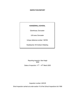 INSPECTION REPORT HUNGERHILL SCHOOL Edenthorpe, Doncaster