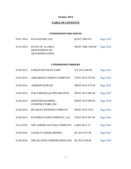 I October 2014 TABLE of CONTENTS COMMISSION DECISIONS 10-07