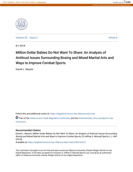 Million Dollar Babies Do Not Want to Share: an Analysis of Antitrust Issues Surrounding Boxing and Mixed Martial Arts and Ways to Improve Combat Sports