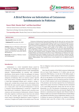 A Brief Review on Infestation of Cutaneous Leishmaniasis in Pakistan