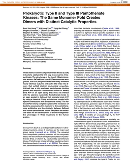 Prokaryotic Type II and Type III Pantothenate Kinases: the Same Monomer Fold Creates Dimers with Distinct Catalytic Properties