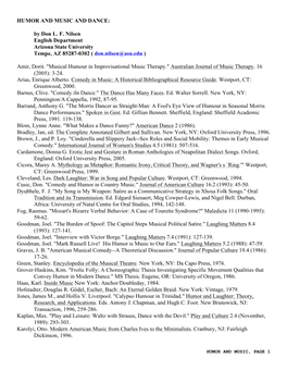 HUMOR and MUSIC and DANCE: by Don L. F. Nilsen English Department Arizona State University Tempe, AZ 85287-0302 ( Don.Nilsen@Asu