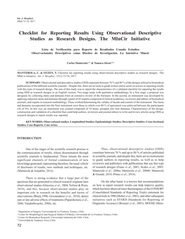 Checklist for Reporting Results Using Observational Descriptive Studies As Research Designs