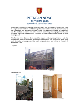 PETREAN NEWS AUTUMN 2010 by Ann Munro, Development Officer