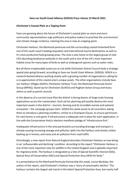 Save Our South Coast Alliance (SOSCA) Press Release 15 March 2021