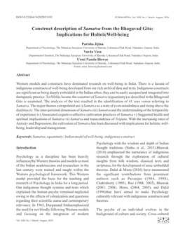 Construct Description of Samatva from the Bhagavad Gita: Implications for Holisticwell-Being