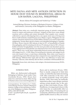 Mite Fauna and Mite Antigen Detection in House Dust Found in Residential Areas in Los Baños, Laguna, Philippines