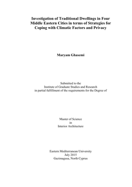 Investigation of Traditional Dwellings in Four Middle Eastern Cities in Terms of Strategies for Coping with Climatic Factors and Privacy