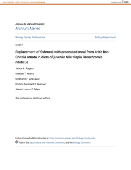 Replacement of Fishmeal with Processed Meal from Knife Fish Chitala Ornata in Diets of Juvenile Nile Tilapia Oreochromis Niloticus