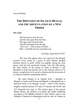 The Diffusion of Islam in Bengal and the Articulation of a New Order