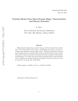 Arxiv:Hep-Ph/9712290V1 7 Dec 1997 Etiobasfo Unsoaerns Characteristics Rings: Storage Muon from Beams Neutrino Nadtco Ntefrsd Fteearth
