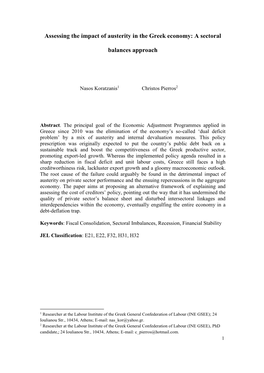 Assessing the Impact of Austerity in the Greek Economy: a Sectoral