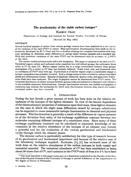 The Geochemistry of the Stable Carbon Isotopes* HARMONCRAIG