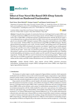 Effect of Four Novel Bio-Based DES (Deep Eutectic Solvents)