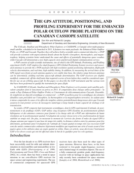 THE GPS ATTITUDE, POSITIONING, and PROFILING EXPERIMENT for the ENHANCED POLAR OUTFLOW PROBE PLATFORM on the CANADIAN CASSIOPE SATELLITE Don Kim and Richard B