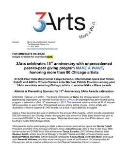 3Arts Celebrates 10 Anniversary with Unprecedented Peer-To-Peer Giving