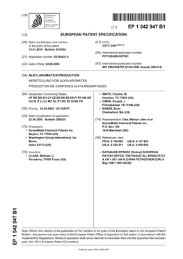 Alkylaromatics Production Herstellung Von Alkylaromaten Production De Composes Alkylaromatiques