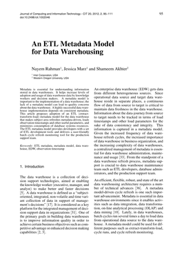 An ETL Metadata Model for Data Warehousing