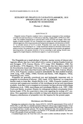 Ecology of <I>Priapulus Caudatus</I> Lamarck, 1816 (Priapulida) in An