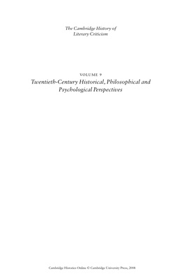 Twentieth-Century Historical, Philosophical and Psychological Perspectives