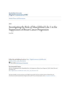 Investigating the Role of Muscleblind-Like 1 in the Suppression of Breast Cancer Progression Lisa Fish