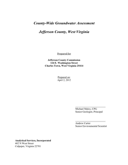 County-Wide Groundwater Assessment Jefferson County, West