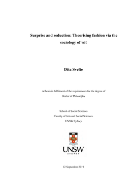 Surprise and Seduction: Theorising Fashion Via the Sociology of Wit Dita