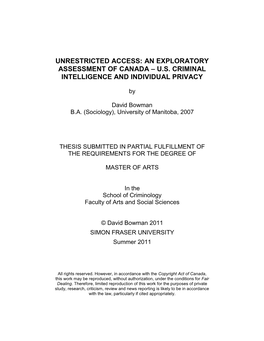 Unrestricted Access: an Exploratory Assessment of Canada – U.S. Criminal Intelligence and Individual Privacy