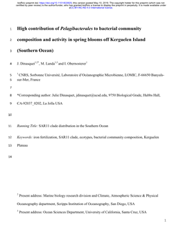 High Contribution of Pelagibacterales to Bacterial Community Composition