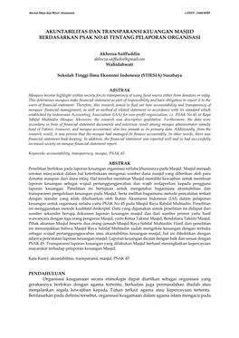 Akuntabilitas Dan Transparansi Keuangan Masjid Berdasarkan Psak No.45 Tentang Pelaporan Organisasi