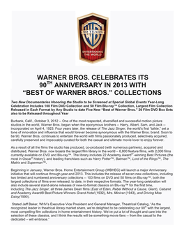 Anniversary in 2013 with “Best of Warner Bros.” Collections