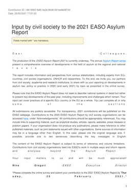 Input by Civil Society to the 2021 EASO Asylum Report