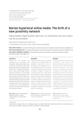 Cibermedios Hiperlocales Ibéricos: El Nacimiento De Una Nueva Red De Proximidad Cibermeios Hiperlocais Ibéricos: O Nascimento De Uma Nova Rede De Proximidade