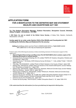 Application Form for a Modification to the Definitive Map and Statement Wildlife and Countryside Act 1981