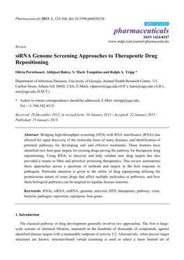 Sirna Genome Screening Approaches to Therapeutic Drug Repositioning