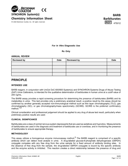 BARB Chemistry Information Sheet Barbiturates © 2020 Beckman Coulter, Inc