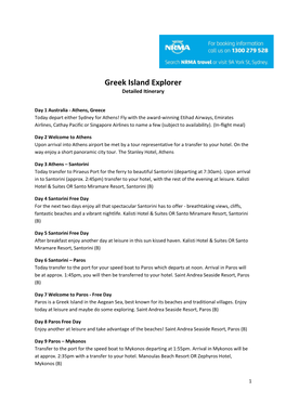 Greek Island Explorer Detailed Itinerary