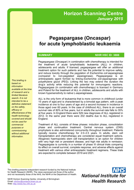 Pegaspargase (Oncaspar) for Acute Lymphoblastic Leukaemia